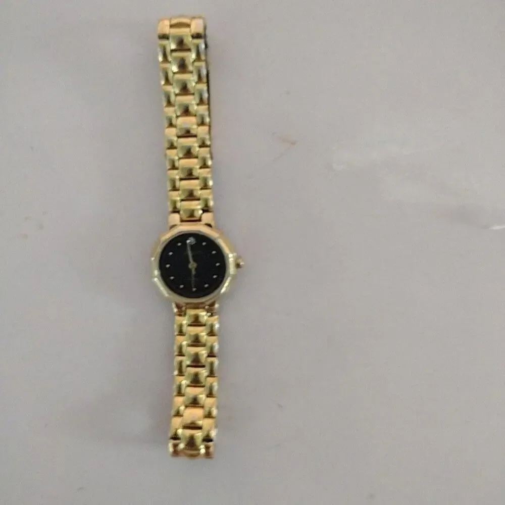 Adolfo Womens Watch Gold Tone Black Dial Bracelet Quartz Dress Needs Battery